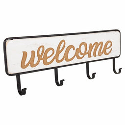 Wandkapstok Alexandra House Living Welcome Wit Hout MDF 5 x 22 x 60 cm
