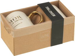 J-Line mok Bericht Amour Latin - porselein - wit/goud - 2 stuks