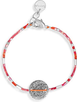 Scmyk BG-267 B - Kralenarmband - Verstelbaar 16-18 cm - Zilverkleurig met oranje koord