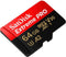 SanDisk Extreme Pro - microSDXC UHS-I - 64GB 200 MB/s Leessnelheid 90 MB/s Schrijfsnelheid - Zwart Rood
