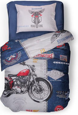 LINNICK Kinder Dekbedovertrek 100% katoen Road King - navy 140x200cm - Tiener Dekbedovertrek 1 persoons