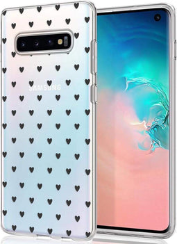iMoshion Hoesje Geschikt voor Samsung Galaxy S10 Hoesje Siliconen - iMoshion Design hoesje - Transparant / Zwart / Hearts All Over Black