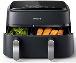 Philips 3000 Series - Dual Airfryer - 9L - Dubbele Mand - Zwart/Zilver