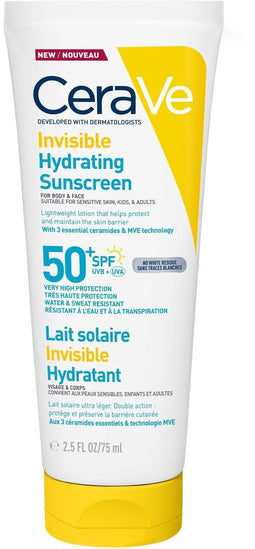 CeraVe Onzichtbare Hydraterende Zonnebrandcrème SPF50 - 3 Essentiële Ceramiden - 75ml