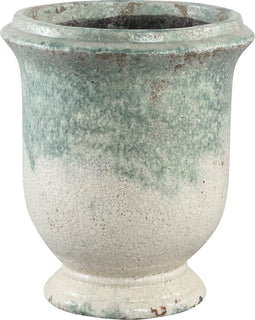 PTMD Mels blauw glazen keramieken pot op voet rond maat in cm: 33 x 33 x 38 - blauw