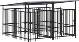 vidaXL - Hondenkennel - met - dak - 3,75 - m² - staal