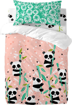 Dekbedovertrek set HappyFriday Moshi Moshi Panda Garden Roze Wieg voor baby's 2 Onderdelen