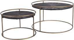 PTMD Salontafel Caly Zwart Hout Rond Goud Frame Set van 2