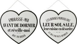 J-Line plakaat Teksten Engels/Frans - metaal - wit/zwart - 2 stuks