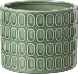 J-Line bloempot Ovaal Patroon - keramiek - groen - small - Ø 14 cm - 2 stuks