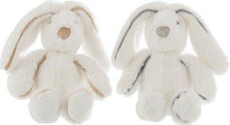 J-Line pluche Konijn - polyester - wit - small - 2 stuks