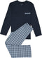 Schiesser Comfort Fit - Heren Pyjamaset - Lange mouwen V-hals - Donkerblauw