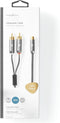 Nedis Subwoofer-Kabel - 2x RCA Male - RCA Female - Verguld - 0.20 m - Rond - 4.5 mm - Antraciet / Gun Metal Grijs - Cover Window Box