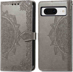 iMoshion Hoesje Geschikt voor Google Pixel 8 Hoesje Met Pasjeshouder - iMoshion Mandala Bookcase - Grijs
