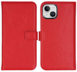 Selencia iPhone 15 Plus - Echt Lederen Bookcase - 3 Pashouders - Rood