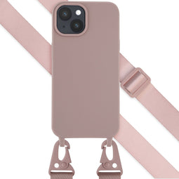 Selencia Hoesje Geschikt voor iPhone 15 Hoesje Met Koord - Selencia Siliconen hoesje met afneembaar koord - roze