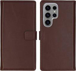 Selencia Samsung Galaxy S24 Ultra - Echt Lederen Bookcase - 3 Pashouders - Donkerbruin