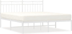 vidaXL - Bedframe - met - hoofdbord - metaal - wit - 150x200 - cm