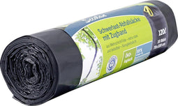 1 rol a 10 Secolan vuilniszakken met trekband 120 l grijs/zwart