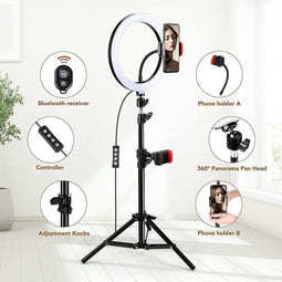 10 inch led-ringlicht met statiefstandaard geüpgraded, dimbaar selfie-ringlicht 3 kleurenmodi en 10 helderheid, USB-voeding voor Tiktok-make-up Live streaming videocamera YouTube-verlichting