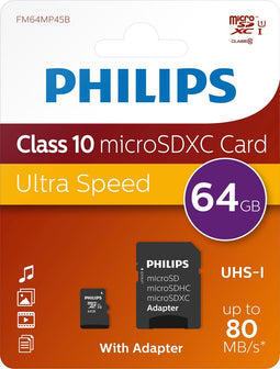 10-pack Philips micro SDXC Class 10 UHS-I U1 64GB (10 stuks)