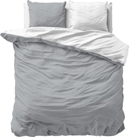 100% Katoen Dekbedovertrek 240cm x 220cm Grijs/Wit - Zacht & strijkvrij dekbedovertrek met rits - Tweekleurig dekbedovertrekset met 2 kussenslopen 60cm x 70cm