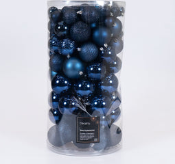 100 Onbreekbare kerstballen in koker mix nacht blauw