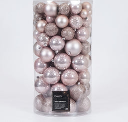 100 Onbreekbare kerstballen in koker mix poeder roze