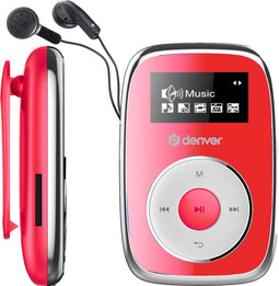 Denver MP3 Speler Incl. Oordopjes - uitbreidbaar tot 32GB - Shuffle modus - Kinderen & Volwassenen - Bevestigingsclip - AUX - MicroSD - MPS316 - Rood