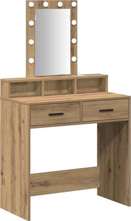 vidaXL - Kaptafel - met - LED-verlichting - in - Artisan - Eiken - 79x41x140 - cm