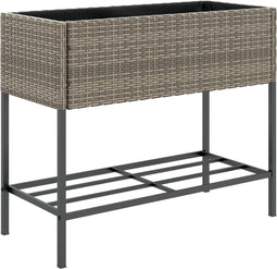 vidaXL - Plantenbak - met - schap - poly - rattan - grijs