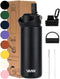 VANN® Ultimate Bottle - RVS Waterfles 500 ML met rietje - 24 uur koud 12 uur warm - Zwart