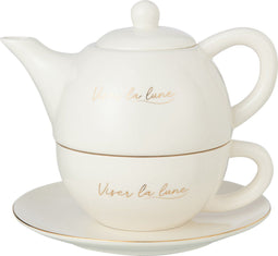 J-Line theekop + theepot 'Viser La Lune' - porselein - wit/goud