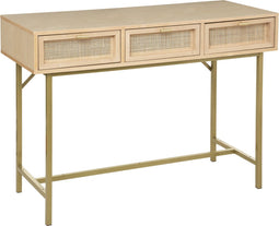 Atmosphera Consoletafel Rayo met 3 lades - Gouden poten - Berk - B. 110 x D. 40 x H. 80,5 cm - Dressoir - Wandtafel - Bijzettafel