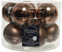 10x stuks kerstballen walnoot bruin van glas 6 cm - mat/glans - Kerstboomversiering