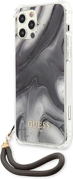 Guess Marble Shockproof Back Case - Geschikt voor Apple iPhone 12 Pro Max (6.7") - Met Polsbandje - Grijs