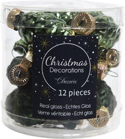 12 Glazen dennenappels 40 mm dennen groen