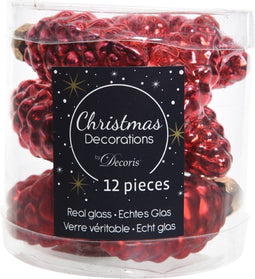 12 Glazen dennenappels 40 mm kerstrood
