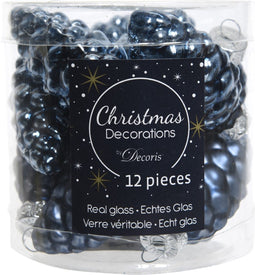 12 Glazen dennenappels 40 mm nacht blauw