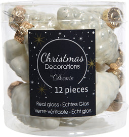 12 Glazen dennenappels 40 mm wol wit