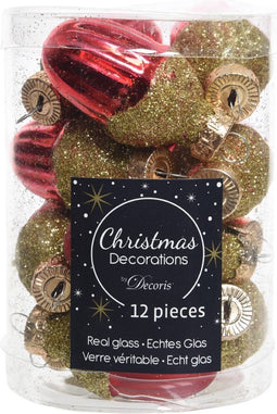 12 Glazen eikels met dop 30 x 40 mm kerstrood