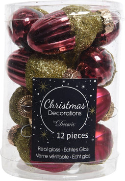 12 Glazen eikels met dop 30 x 40 mm ossenbloed