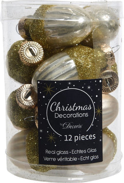 12 Glazen eikels met dop 30 x 40 mm parel