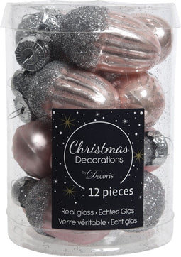 12 Glazen eikels met dop 30 x 40 mm poeder roze