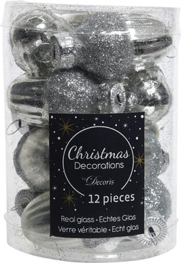 12 Glazen eikels met dop 30 x 40 mm zilver