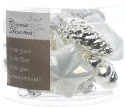 12 Glazen figuren 4 cm mix winter wit zilver