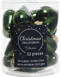 12 Glazen hartjes 40 mm dennen groen