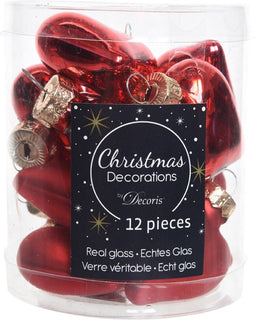 12 Glazen hartjes 40 mm kerstrood