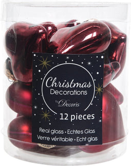 12 Glazen hartjes 40 mm ossenbloed