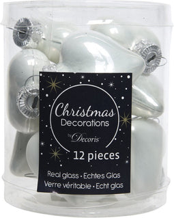 12 Glazen hartjes 40 mm winter wit